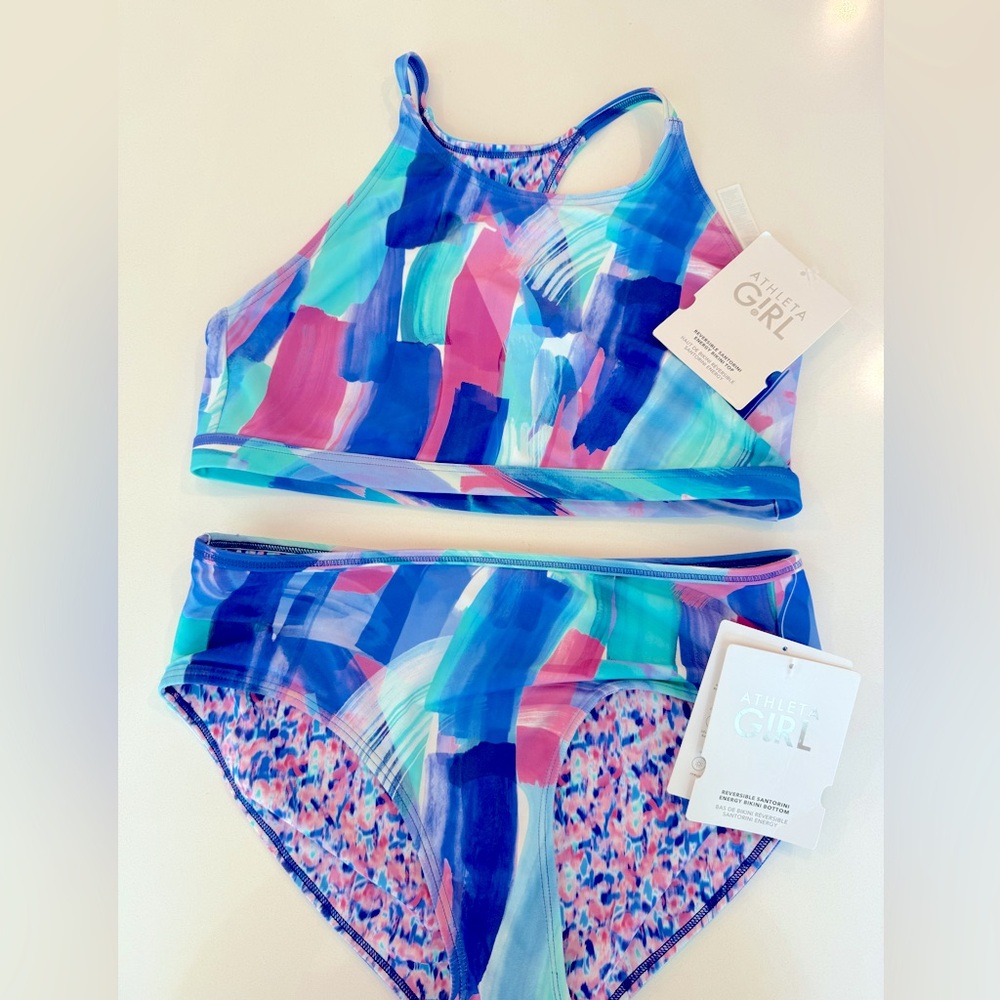 Athleta Girls Bikini Vibrant Swimwear. Size 16 XXL.  NWT Reversible pattern.